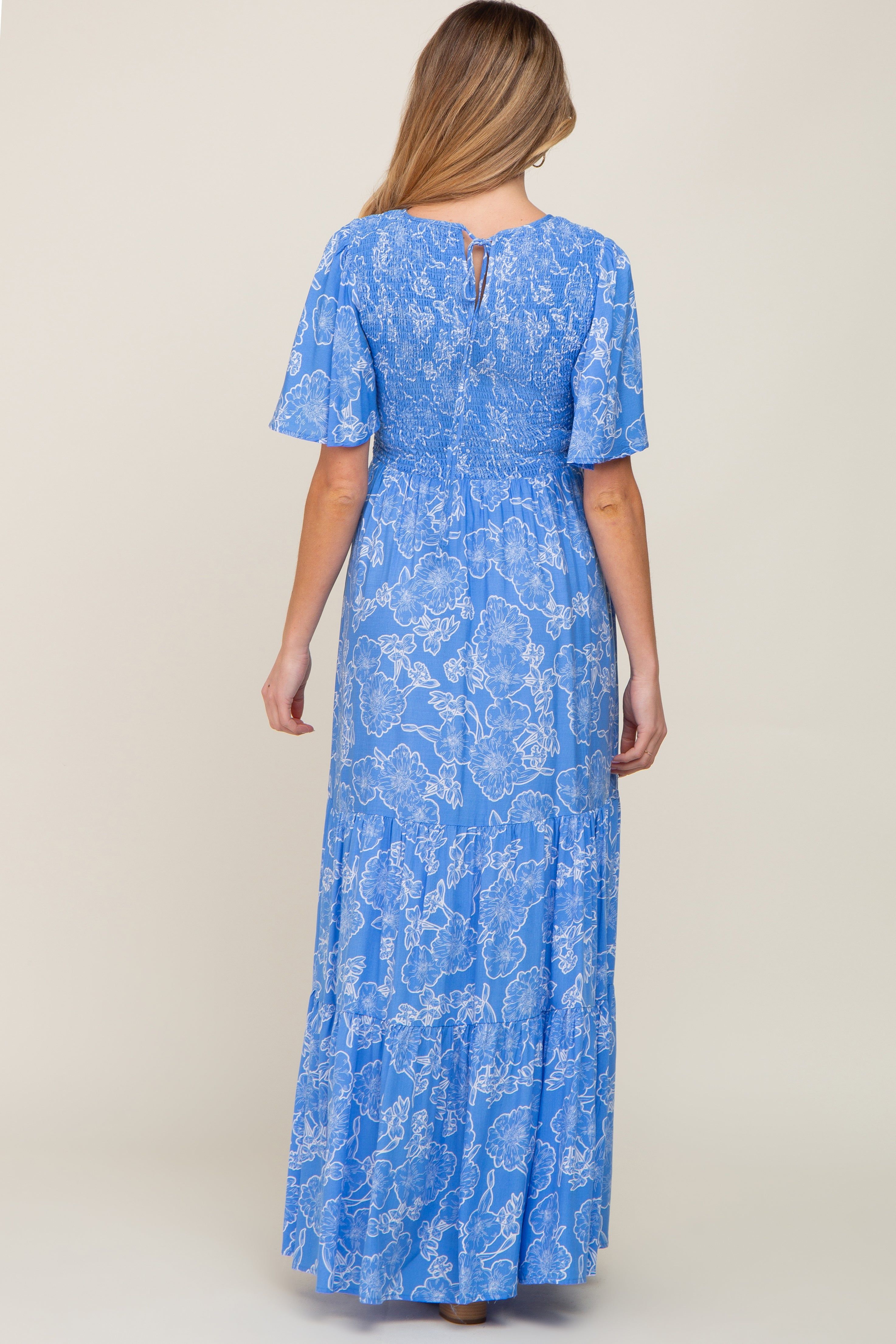 Blue Floral Flounce Sleeve Maternity Maxi Dress sold by Pinkblush product image thumbnail 3
