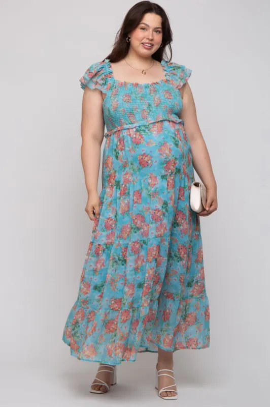 Jade Floral Ruffle Tiered Plus Maternity Maxi Dress sold by Pinkblush