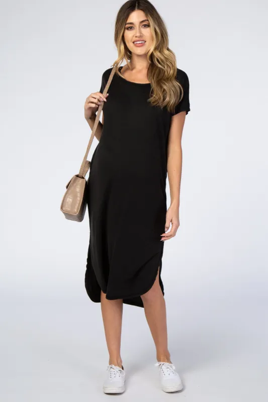 Black Faded Curved Hem Maternity Midi Dress made by HYFVE
