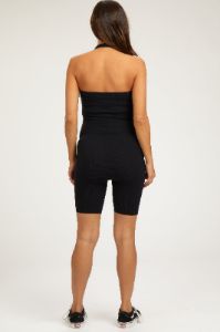 Black Ribbed Fitted Halter Maternity Romper sold by Pinkblush