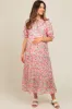 Light Pink Floral Front Tie Button Up Maternity Maxi Dress sold by Pinkblush