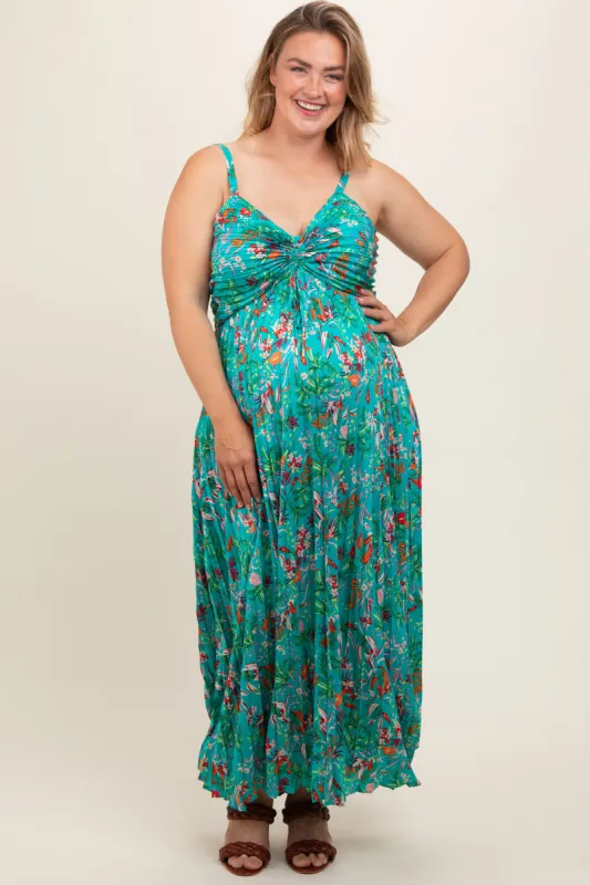 Jade Floral Pleated Maternity Plus Midi Dress sold by Pinkblush