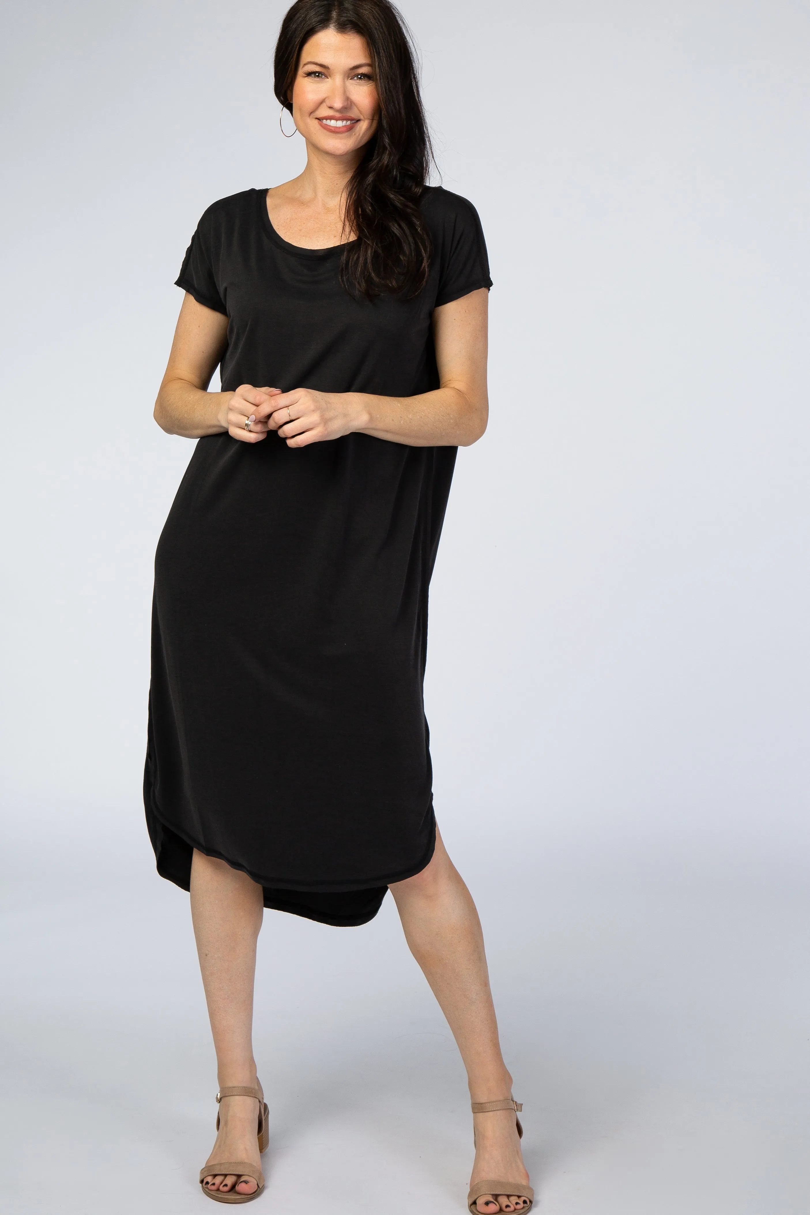 Black Faded Curved Hem Maternity Midi Dress sold by Pinkblush product image thumbnail 5
