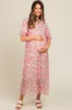 Light Pink Floral Front Tie Button Up Maternity Maxi Dress sold by Pinkblush