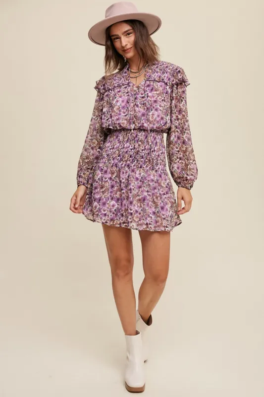 Violet Floral Print Ruffle Smocked Dress sold by Pinkblush