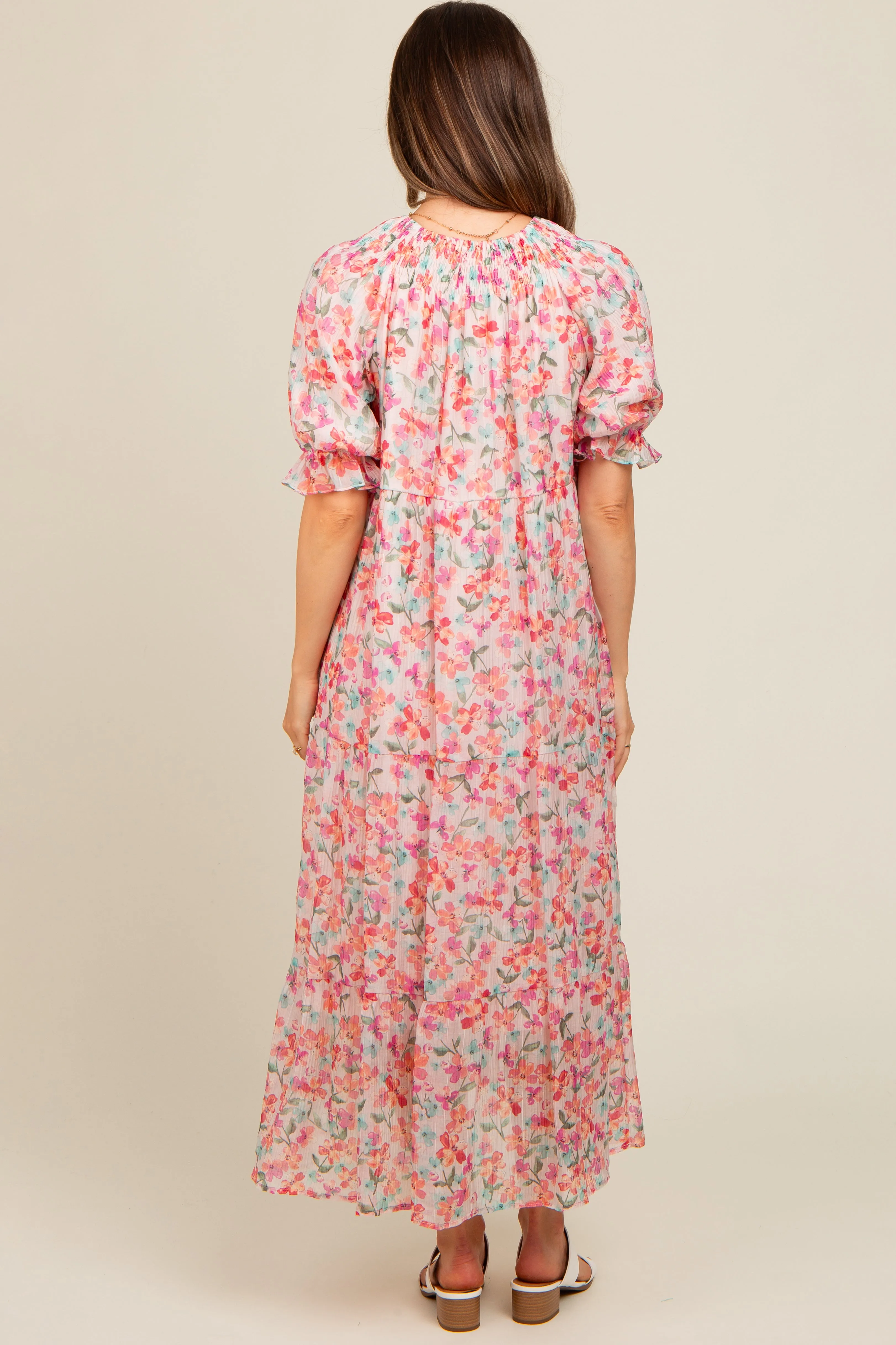 Light Pink Floral Front Tie Button Up Maternity Maxi Dress sold by Pinkblush product image thumbnail 3