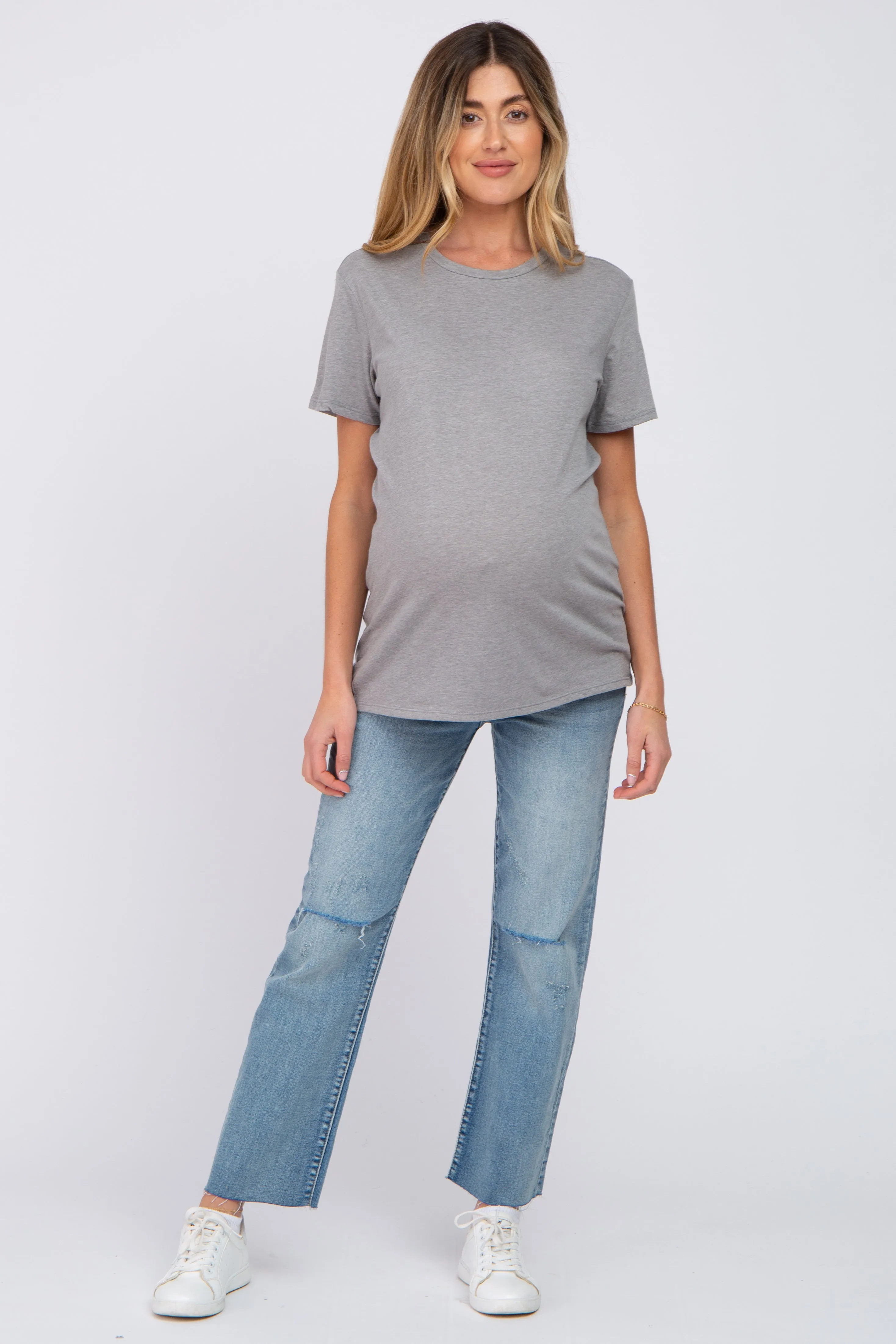 Heather Grey Oversized Short Sleeve Maternity Top sold by Pinkblush product image thumbnail 4