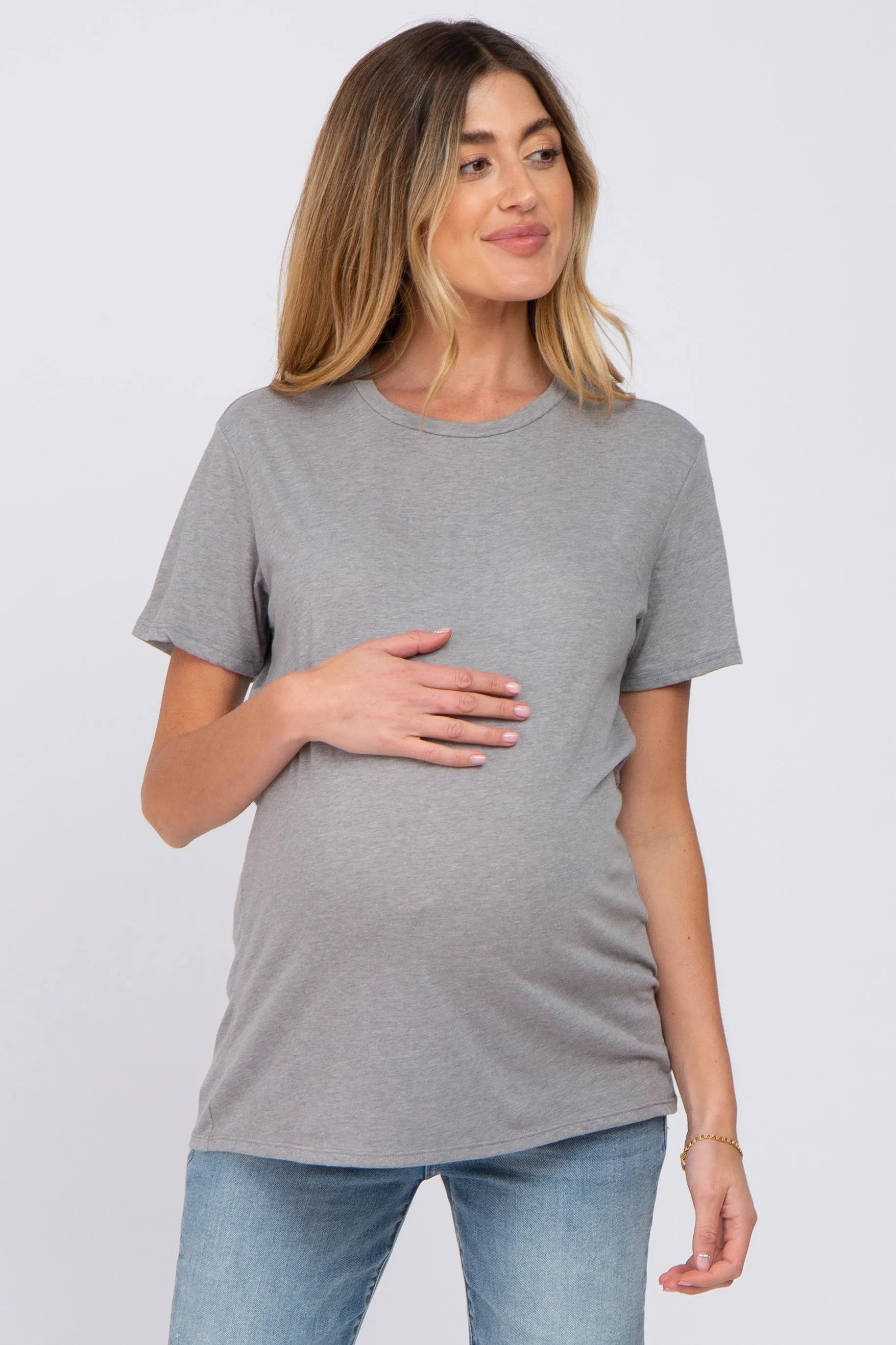 Heather Grey Oversized Short Sleeve Maternity Top sold by Pinkblush