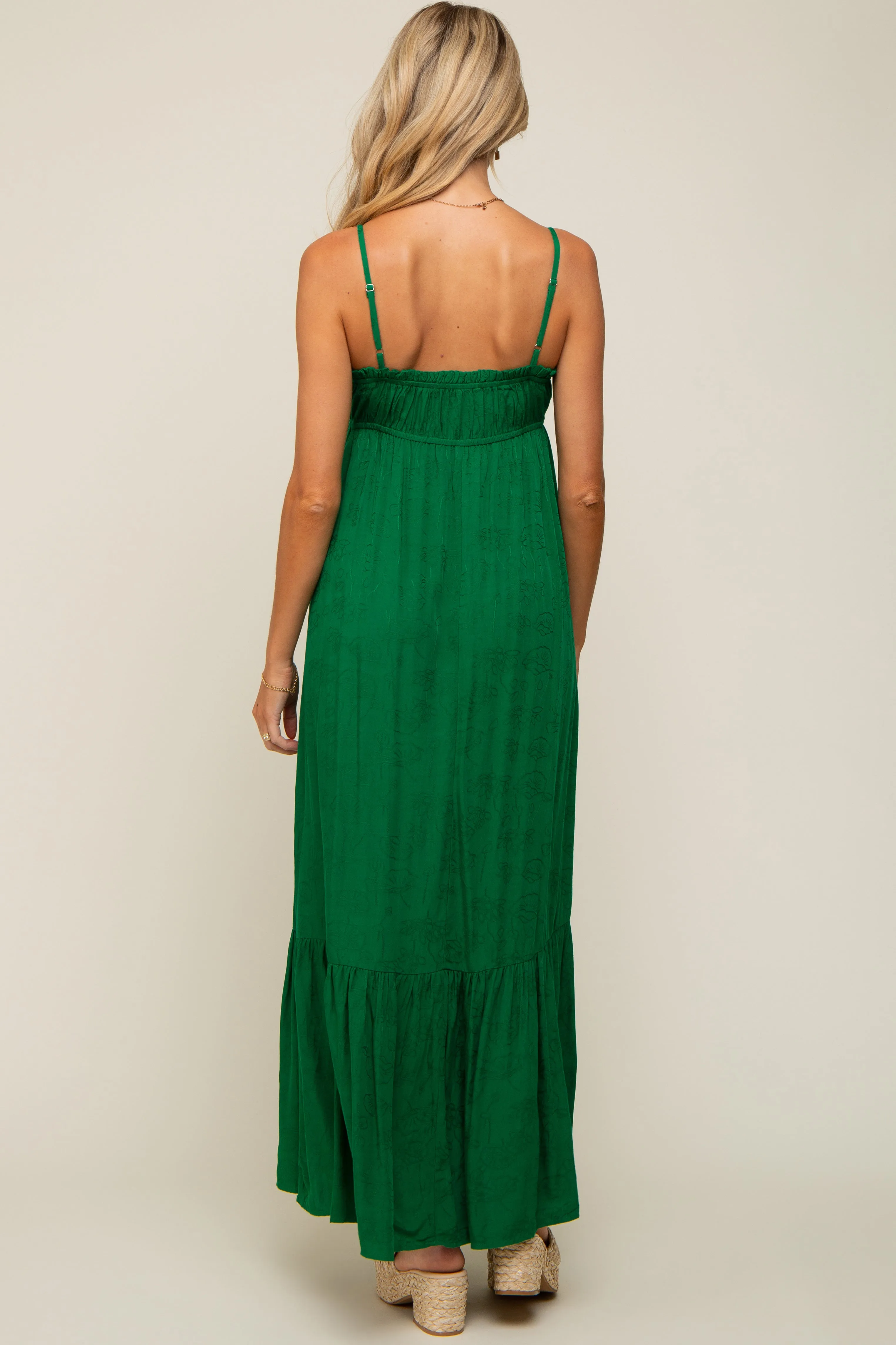 Green Floral Smocked Gathered Tier Maternity Maxi Dress sold by Pinkblush product image thumbnail 3