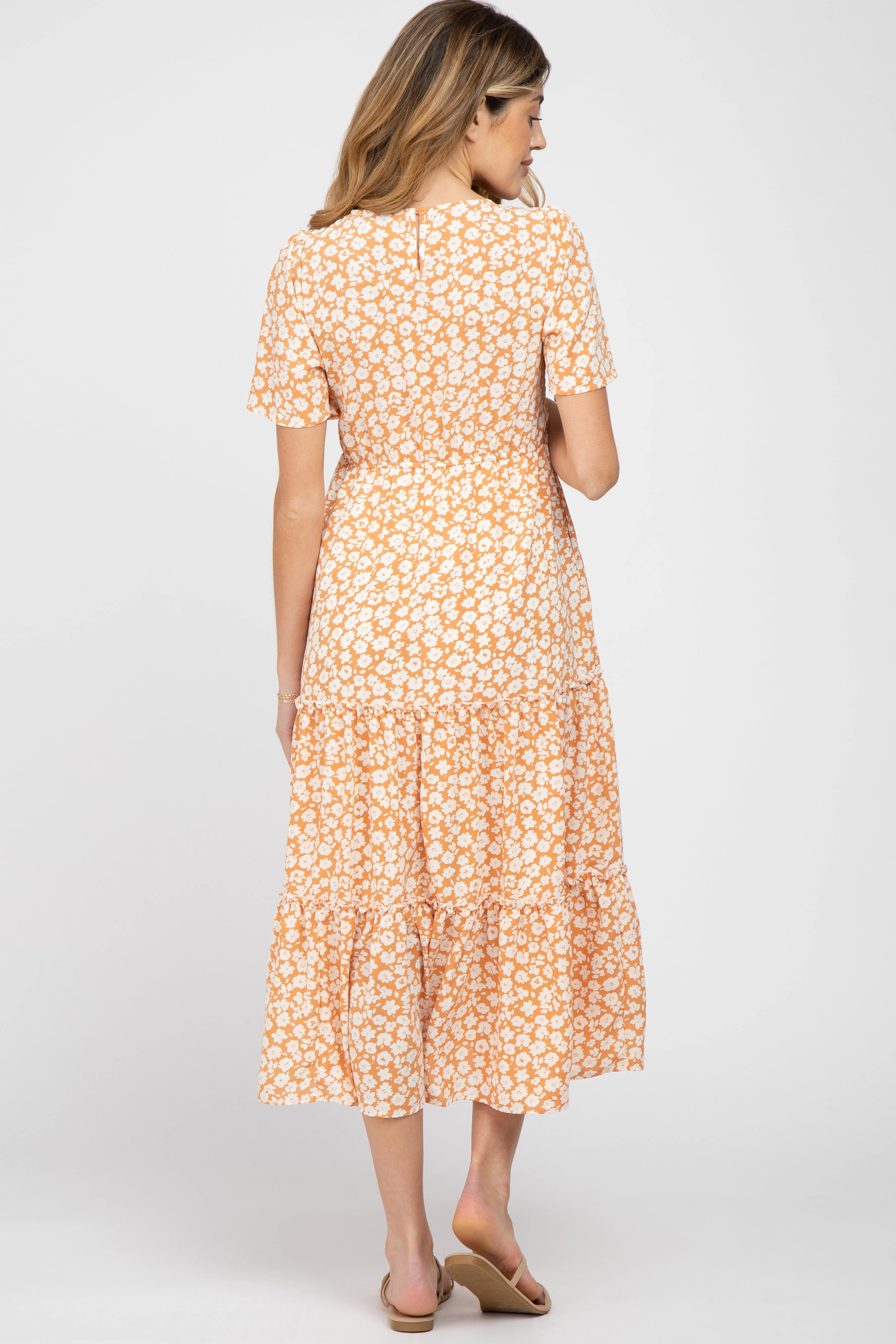 Peach Floral Tiered Maternity Midi Dress sold by Pinkblush product image thumbnail 3