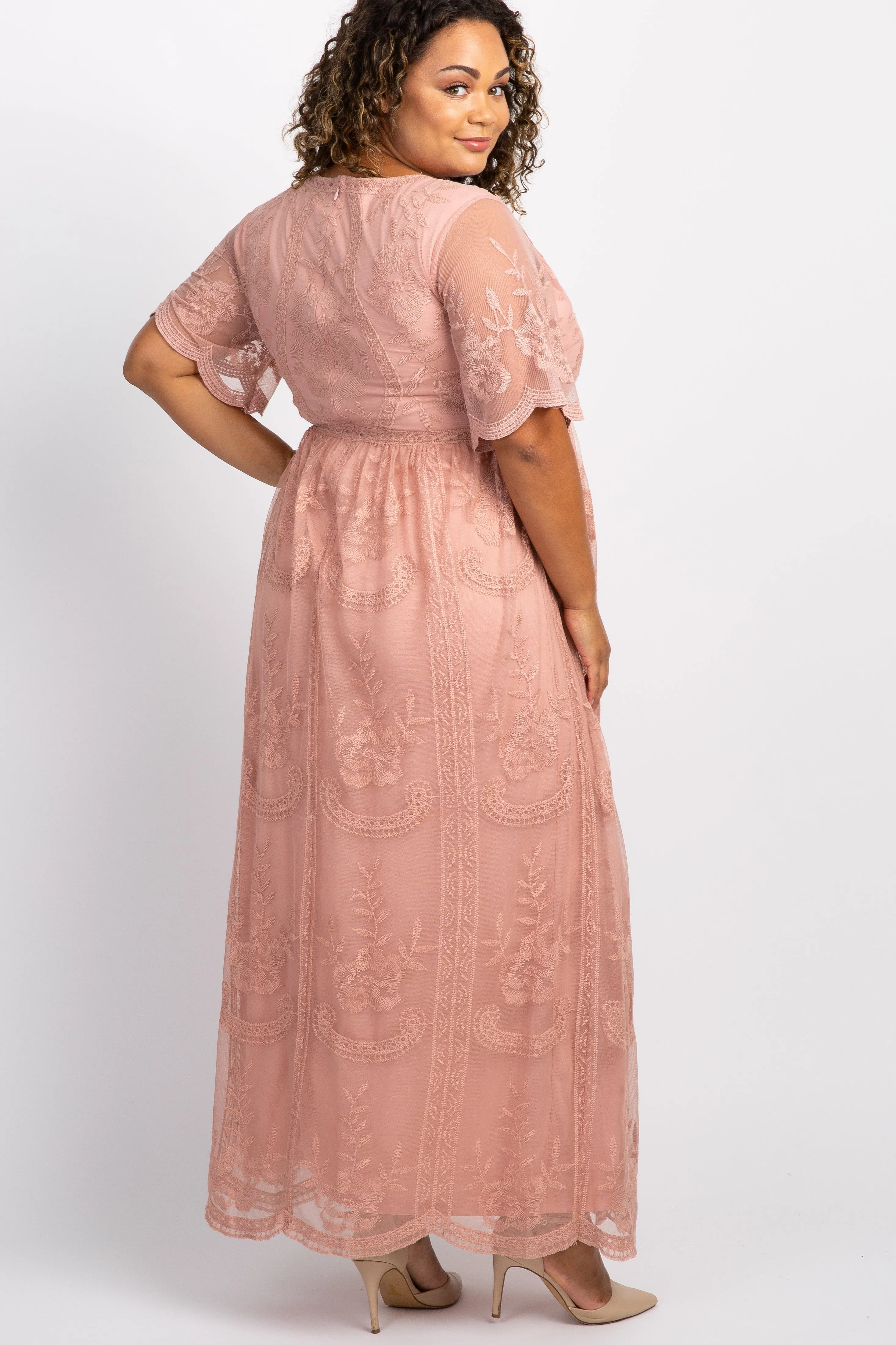 PinkBlush Light Pink Lace Mesh Overlay Plus Maternity Maxi Dress sold by Pinkblush product image thumbnail 4