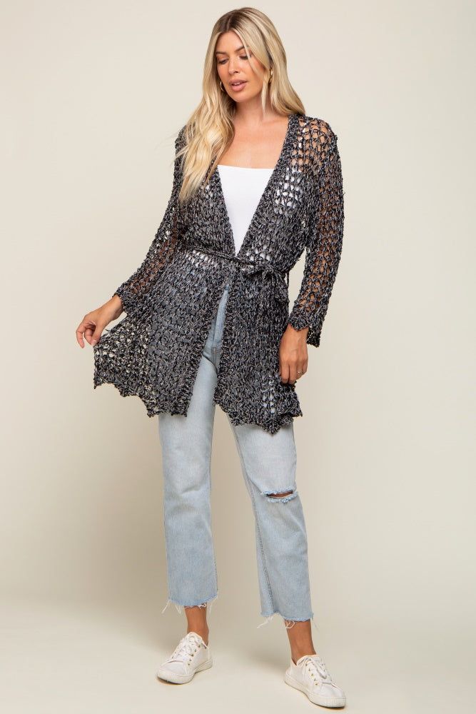 Black Open Knit Waist Tie Cardigan sold by Pinkblush product image thumbnail 5