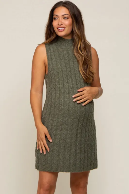 Olive Cable Knit Maternity Mini Sweater Dress sold by Pinkblush
