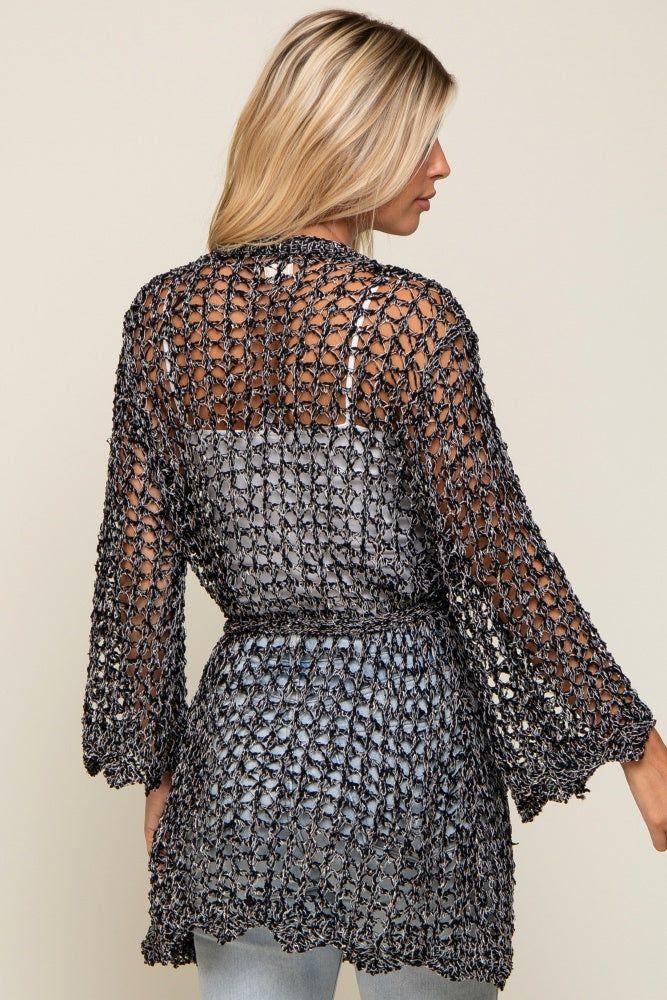 Black Open Knit Waist Tie Cardigan sold by Pinkblush product image thumbnail 3