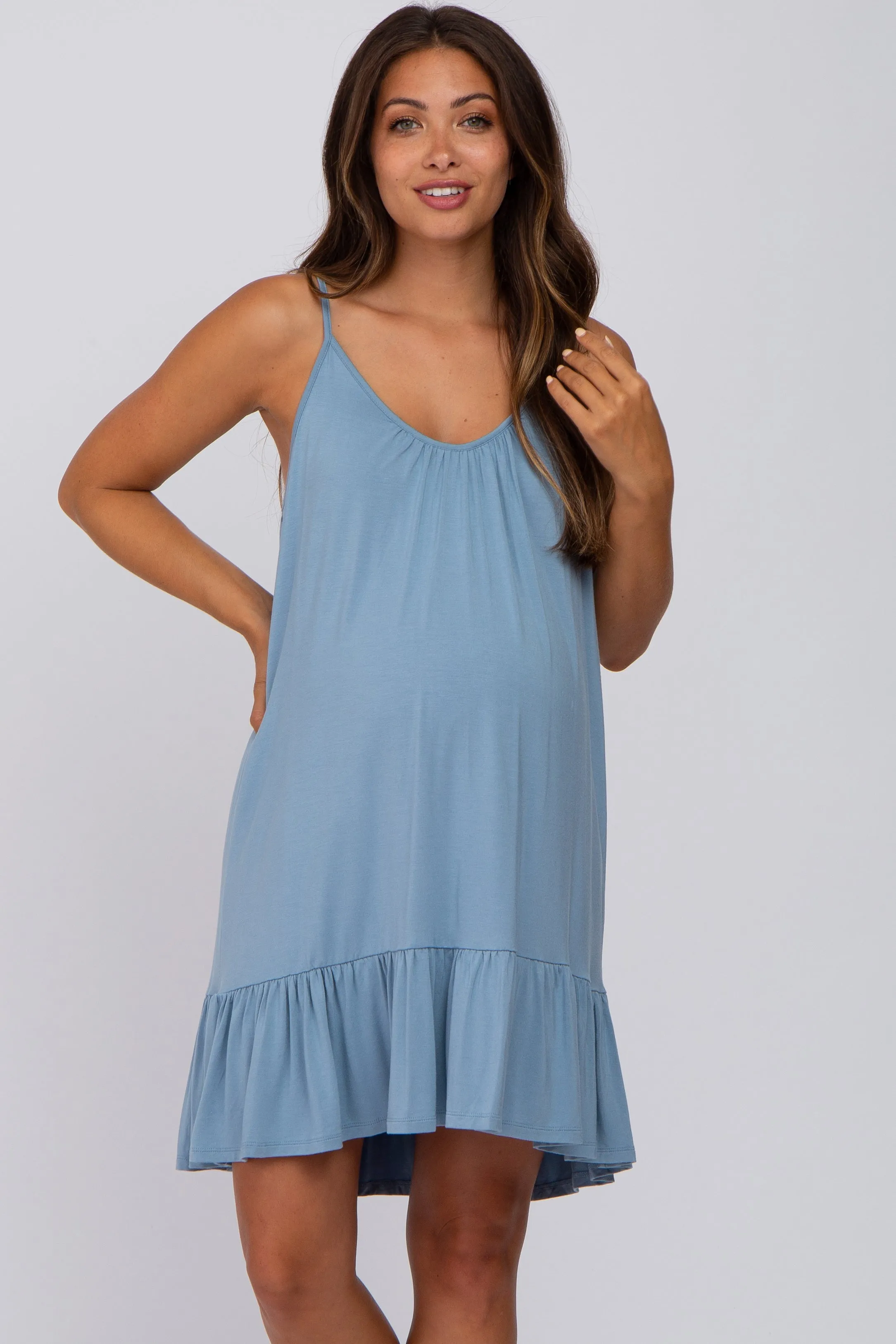 Light Blue Ruffle Hem Maternity Swing Dress sold by Pinkblush product image thumbnail 2