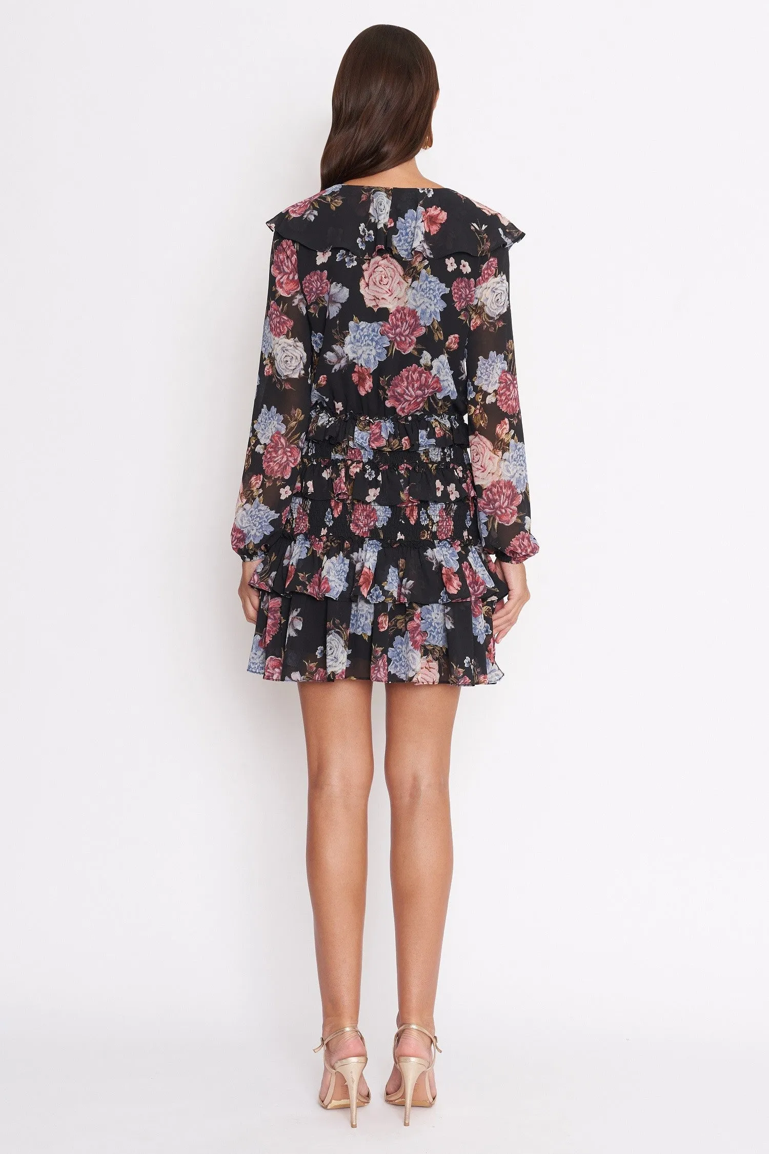 Black Floral Long Sleeve Ruffle Dress sold by Pinkblush product image thumbnail 3