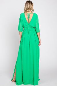 Green Chiffon V-Neck Smocked Waist Maxi Dress sold by Pinkblush