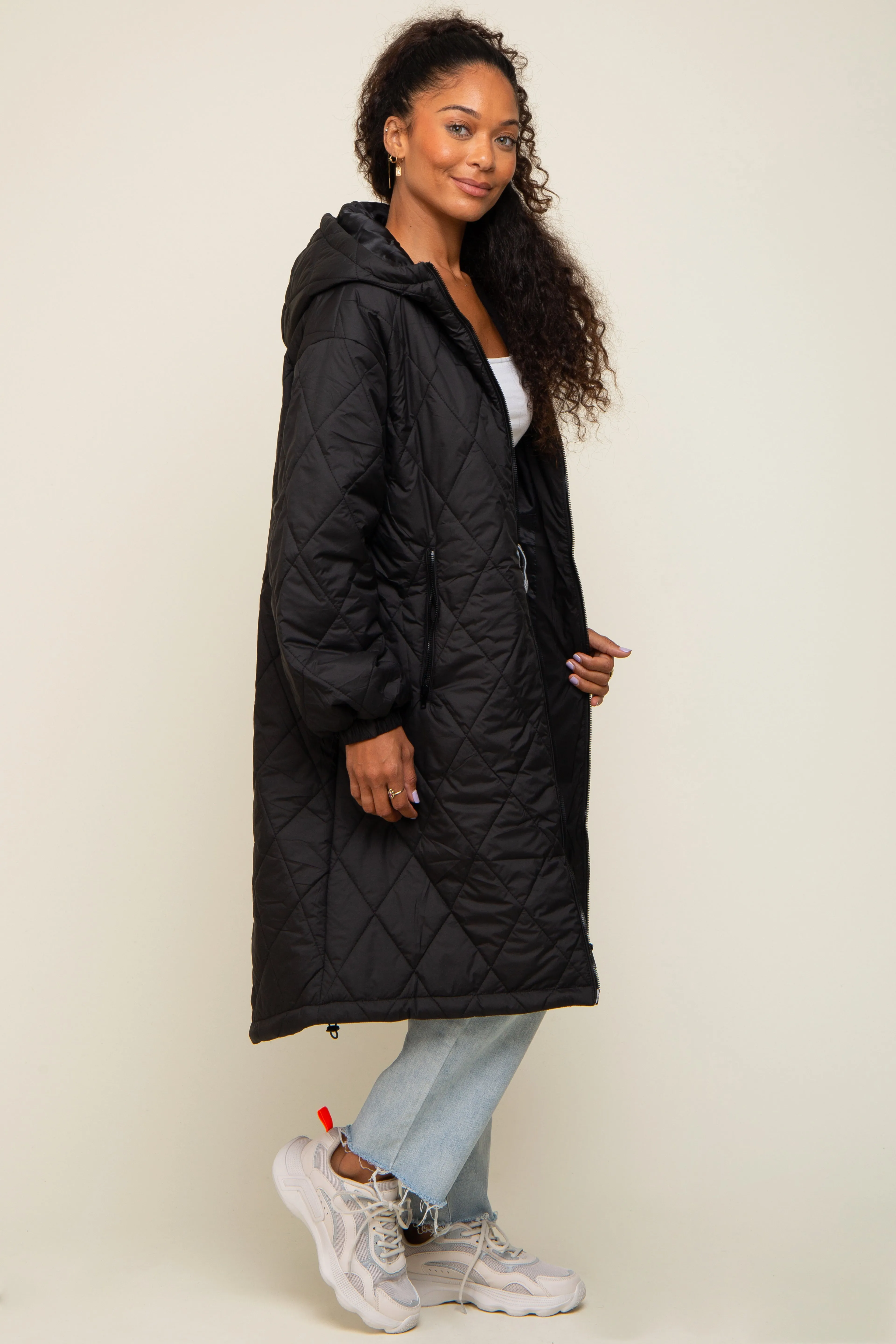 Black Quilted Long Puffer Jacket sold by Pinkblush product image thumbnail 2
