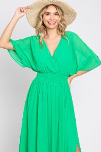 Green Chiffon V-Neck Smocked Waist Maxi Dress sold by Pinkblush