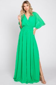 Green Chiffon V-Neck Smocked Waist Maxi Dress sold by Pinkblush