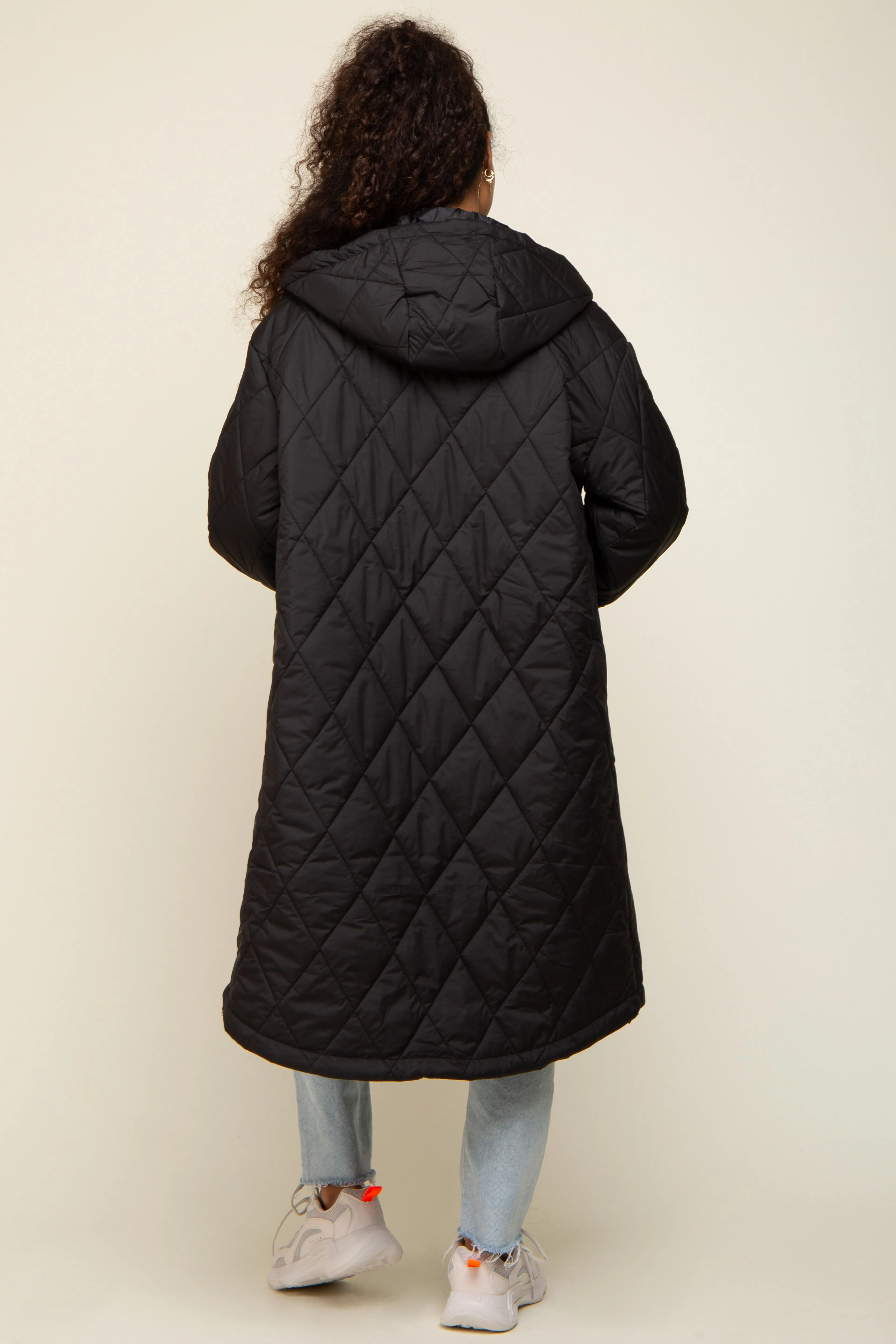 Black Quilted Long Puffer Jacket sold by Pinkblush product image thumbnail 3