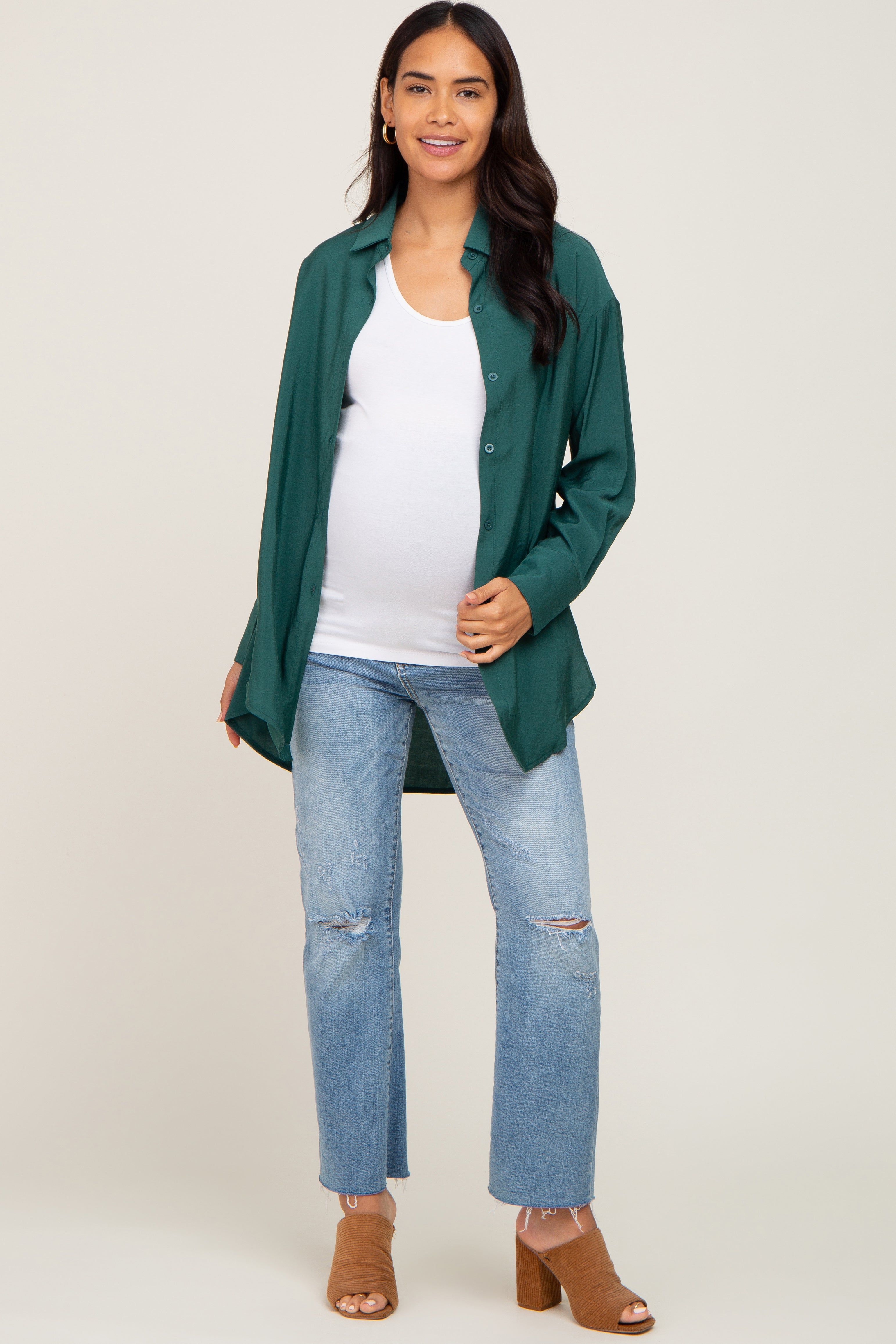 Olive Oversized Maternity Button Down Blouse sold by Pinkblush product image thumbnail 4