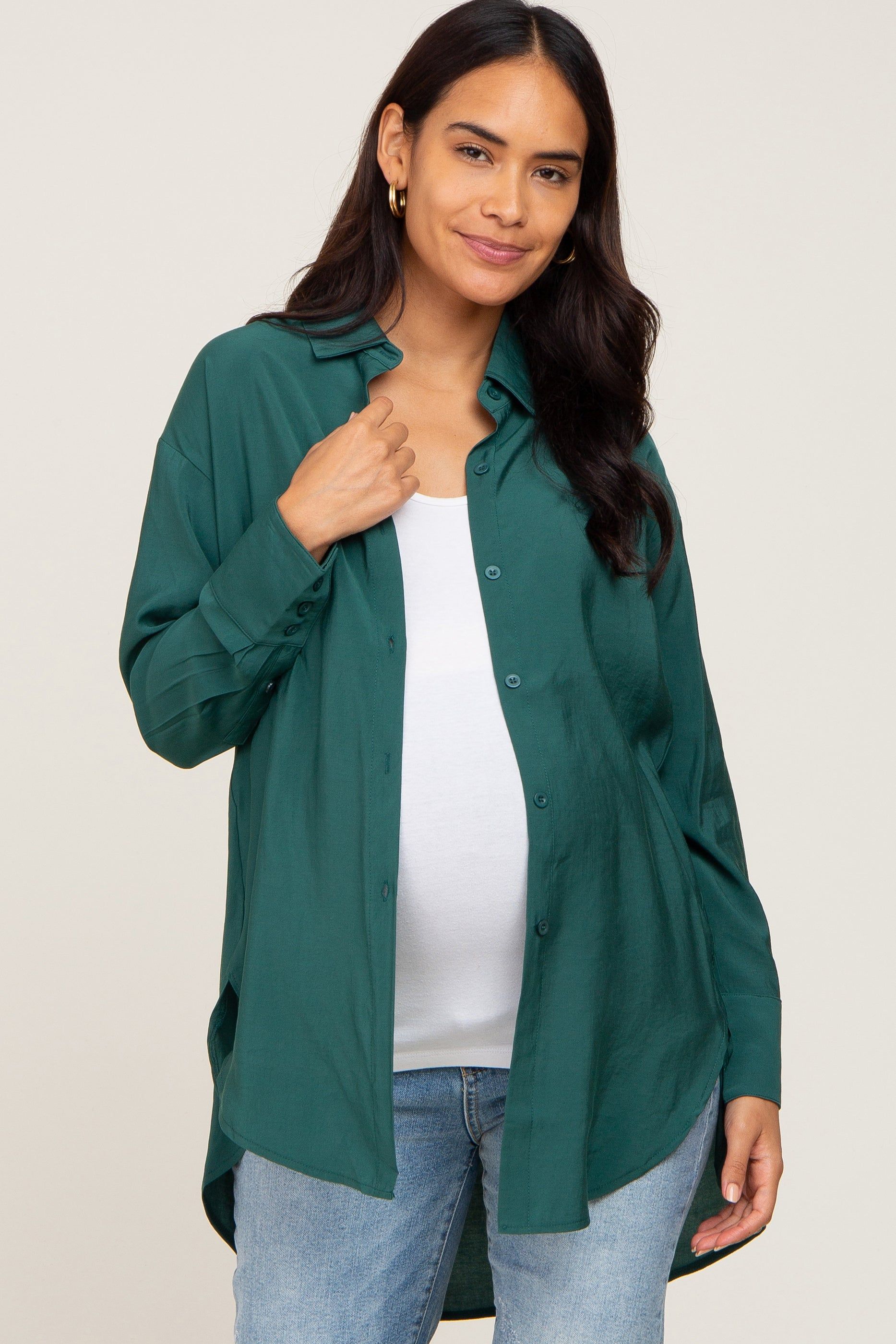 Olive Oversized Maternity Button Down Blouse sold by Pinkblush