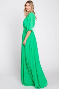 Green Chiffon V-Neck Smocked Waist Maxi Dress sold by Pinkblush
