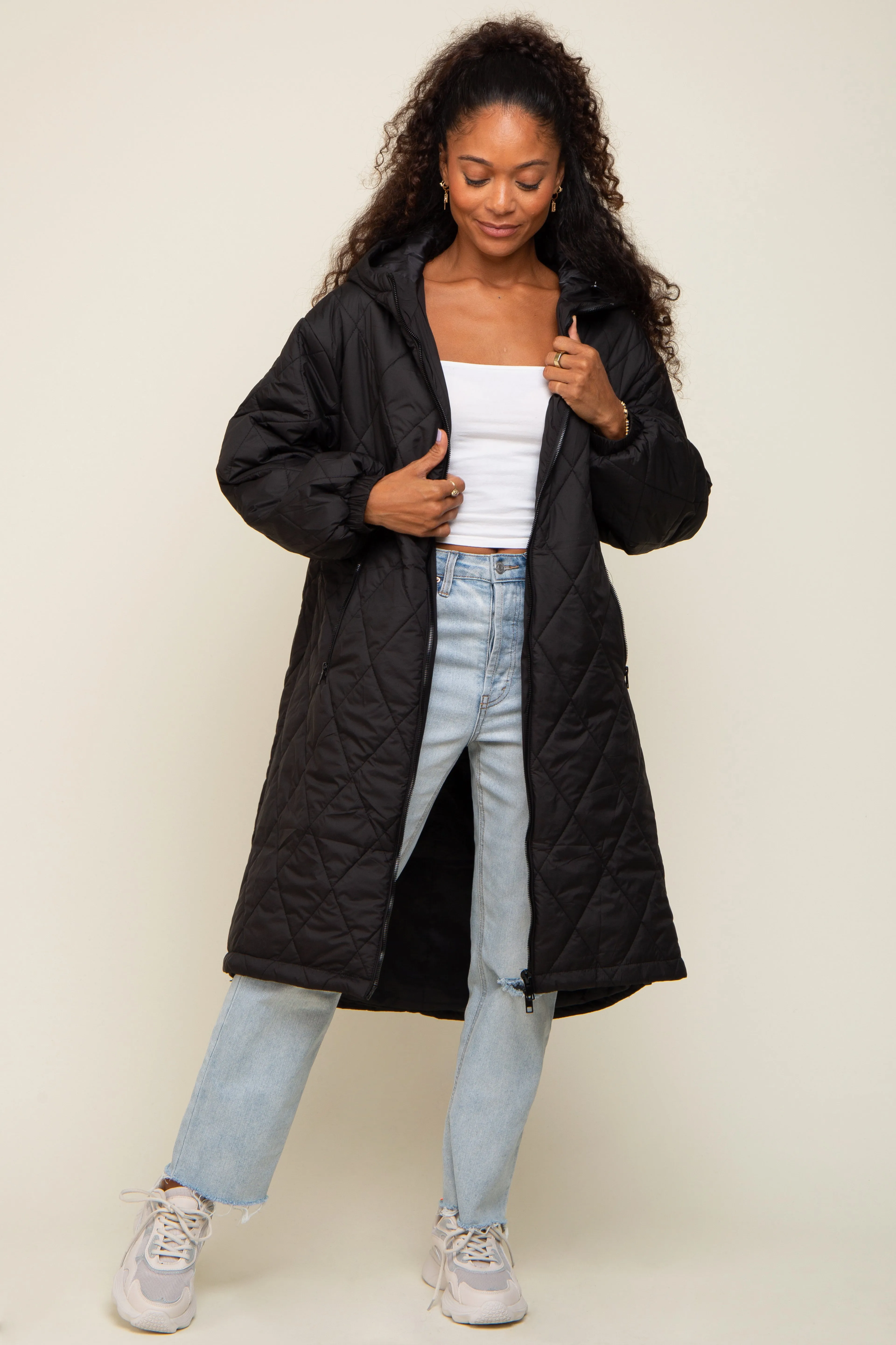 Black Quilted Long Puffer Jacket sold by Pinkblush product image thumbnail 4