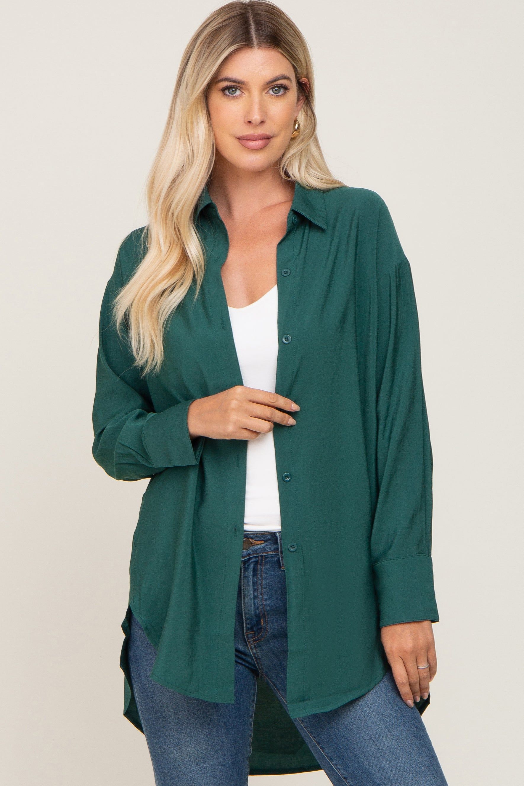 Olive Oversized Maternity Button Down Blouse sold by Pinkblush product image thumbnail 5