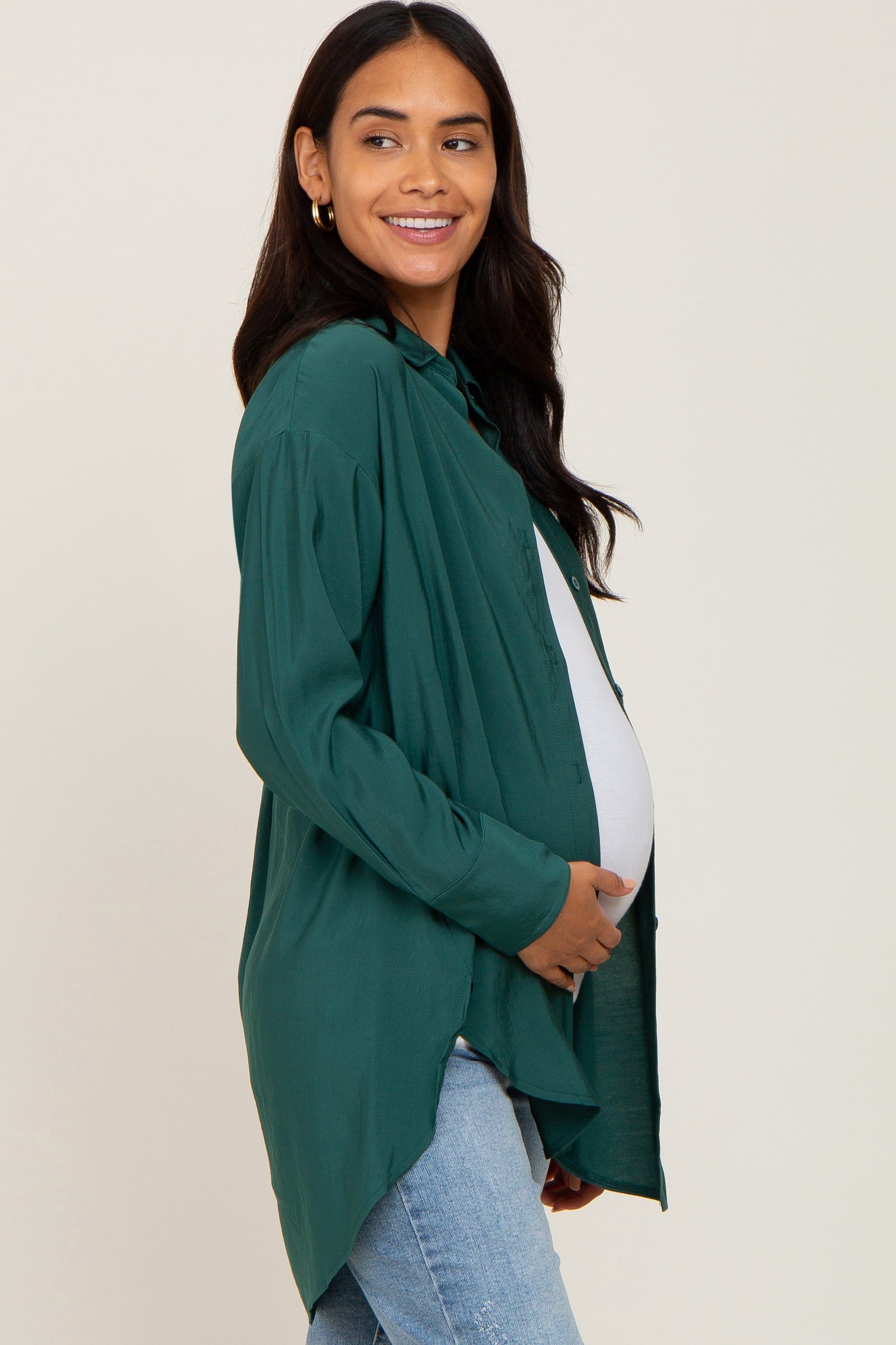 Olive Oversized Maternity Button Down Blouse sold by Pinkblush product image thumbnail 2