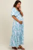 Blue Floral Cinched Tie Maternity Maxi Dress sold by Pinkblush