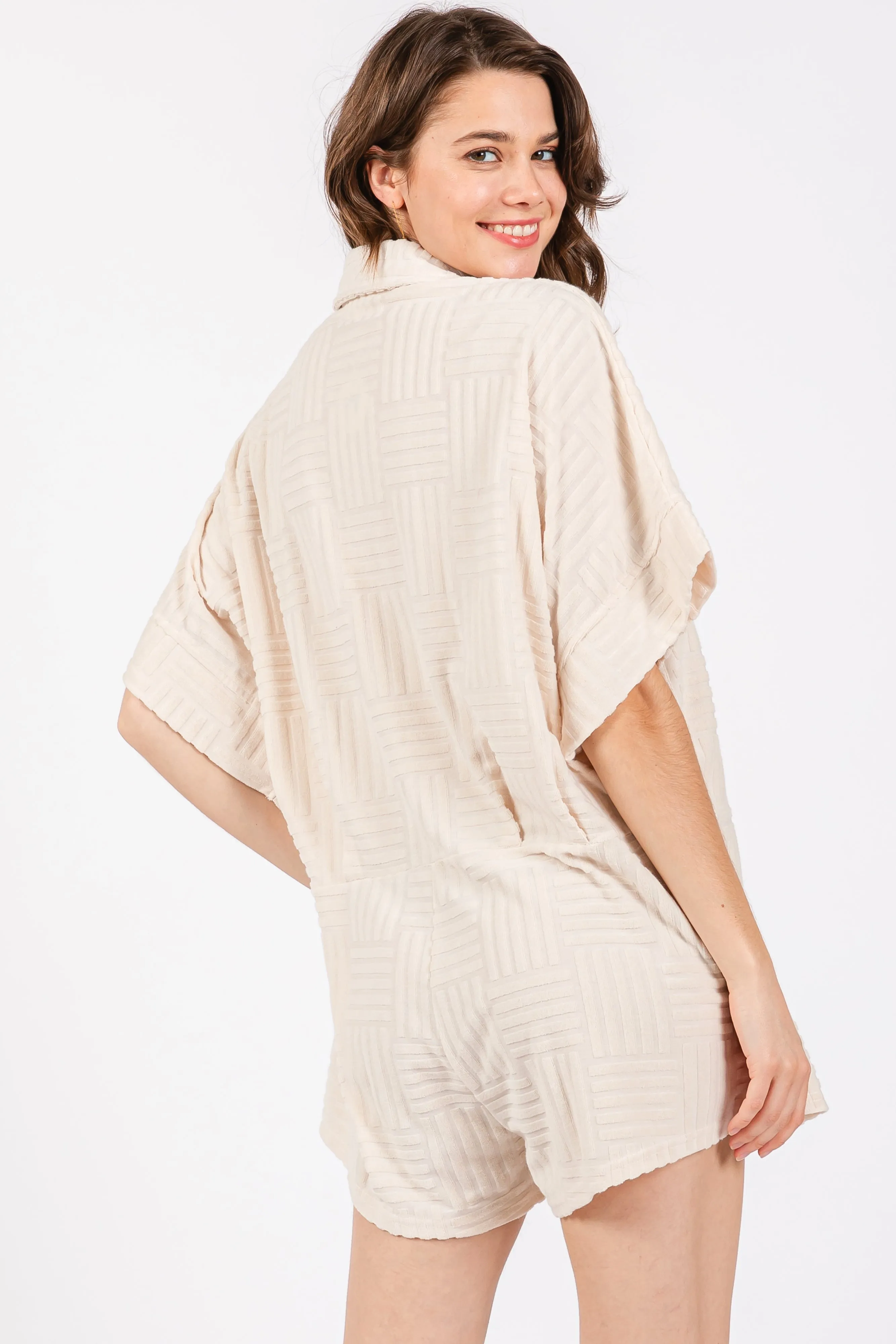 Cream Textured Button Front Short Sleeve Romper sold by Pinkblush product image thumbnail 3