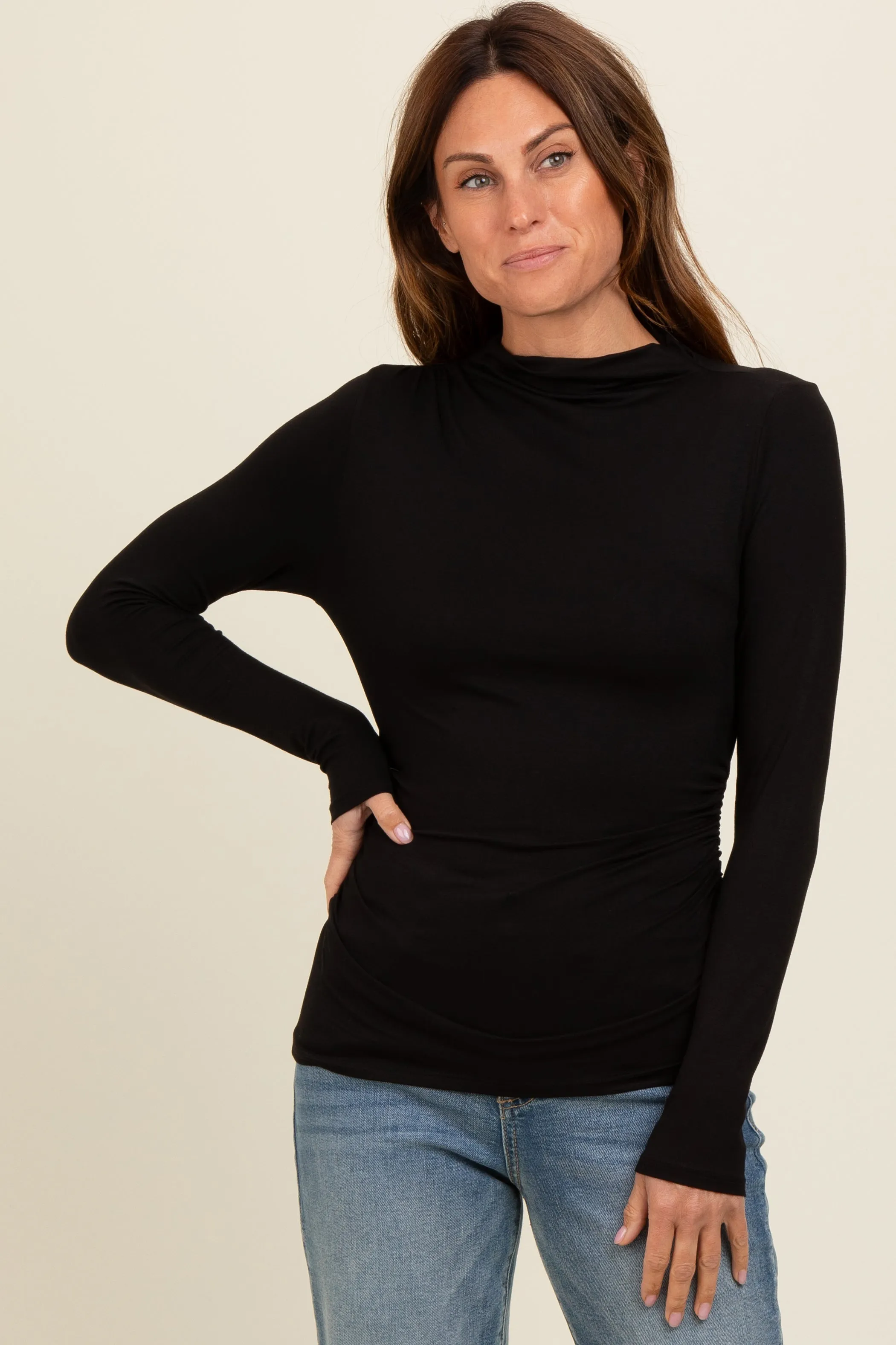 Black Mock Neck Long Sleeve Top sold by Pinkblush product image thumbnail 2
