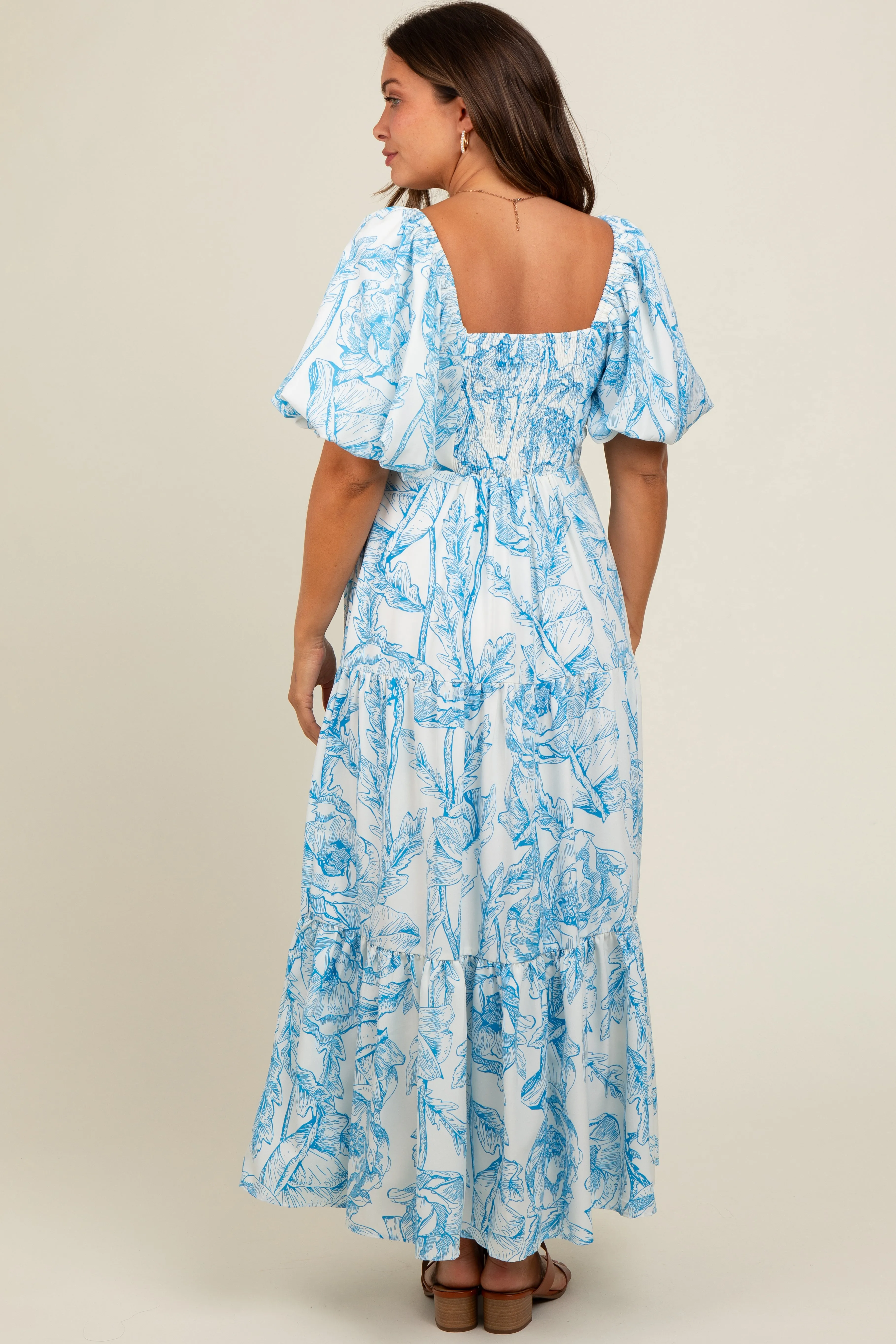 Blue Floral Cinched Tie Maternity Maxi Dress sold by Pinkblush product image thumbnail 4