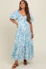 Blue Floral Cinched Tie Maternity Maxi Dress sold by Pinkblush