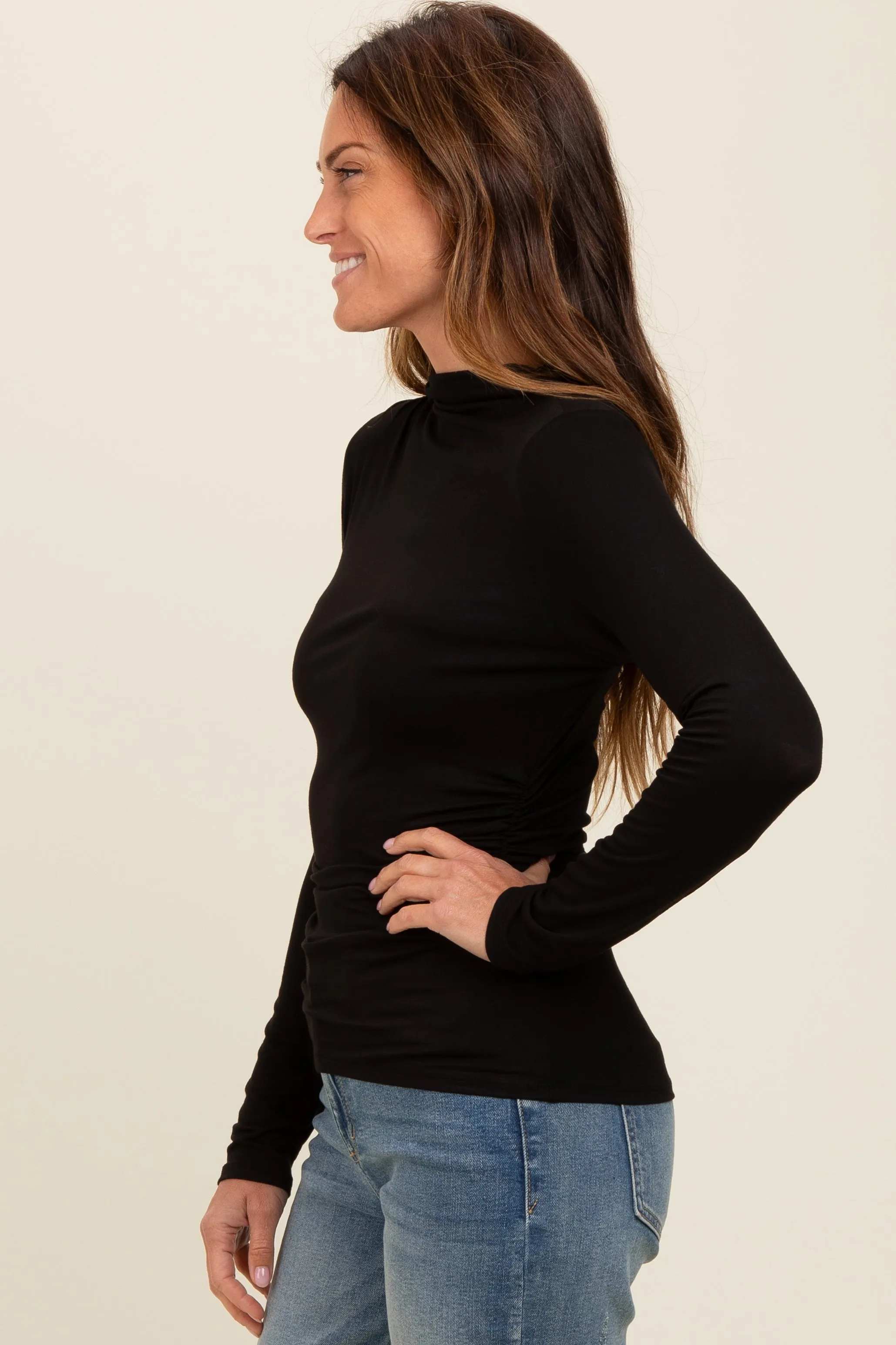 Black Mock Neck Long Sleeve Top sold by Pinkblush product image thumbnail 3