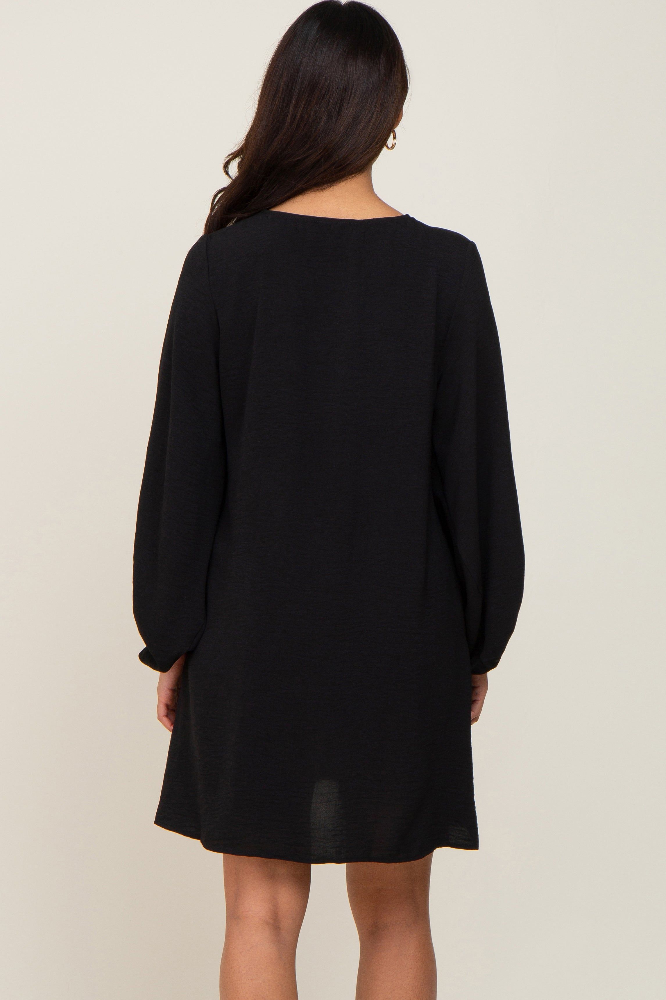 Black Button Front Balloon Sleeve Maternity Dress sold by Pinkblush product image thumbnail 3
