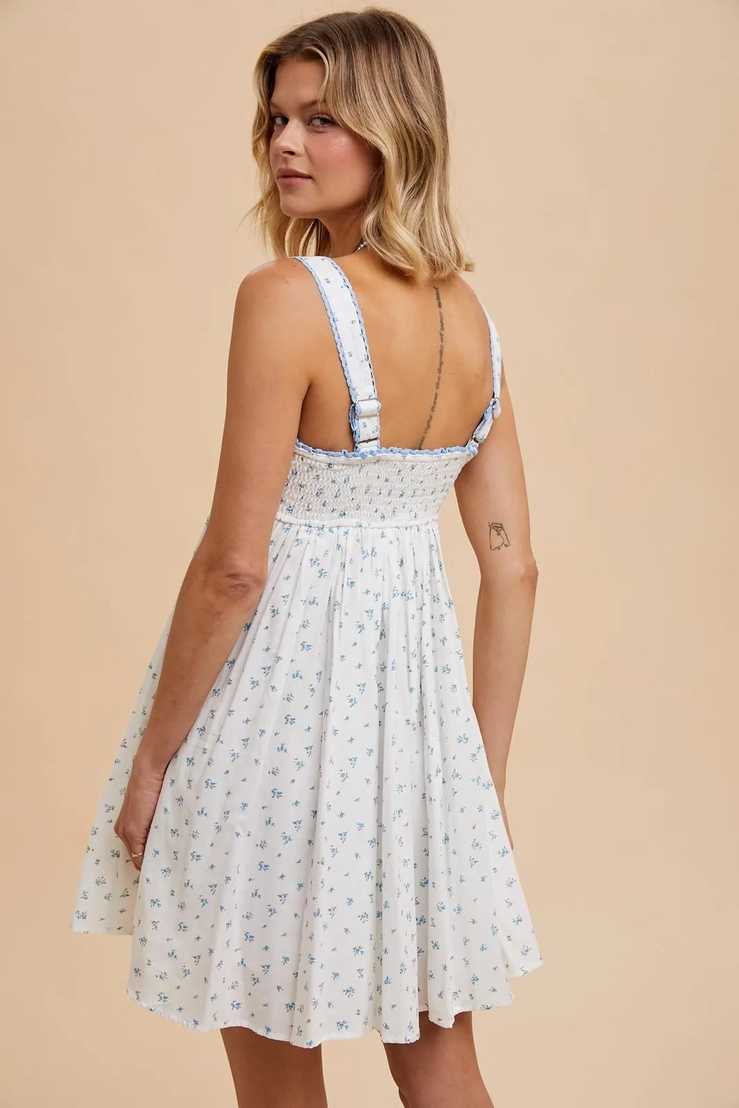 Blue Floral Bow Detail Mini Dress sold by Pinkblush product image thumbnail 3