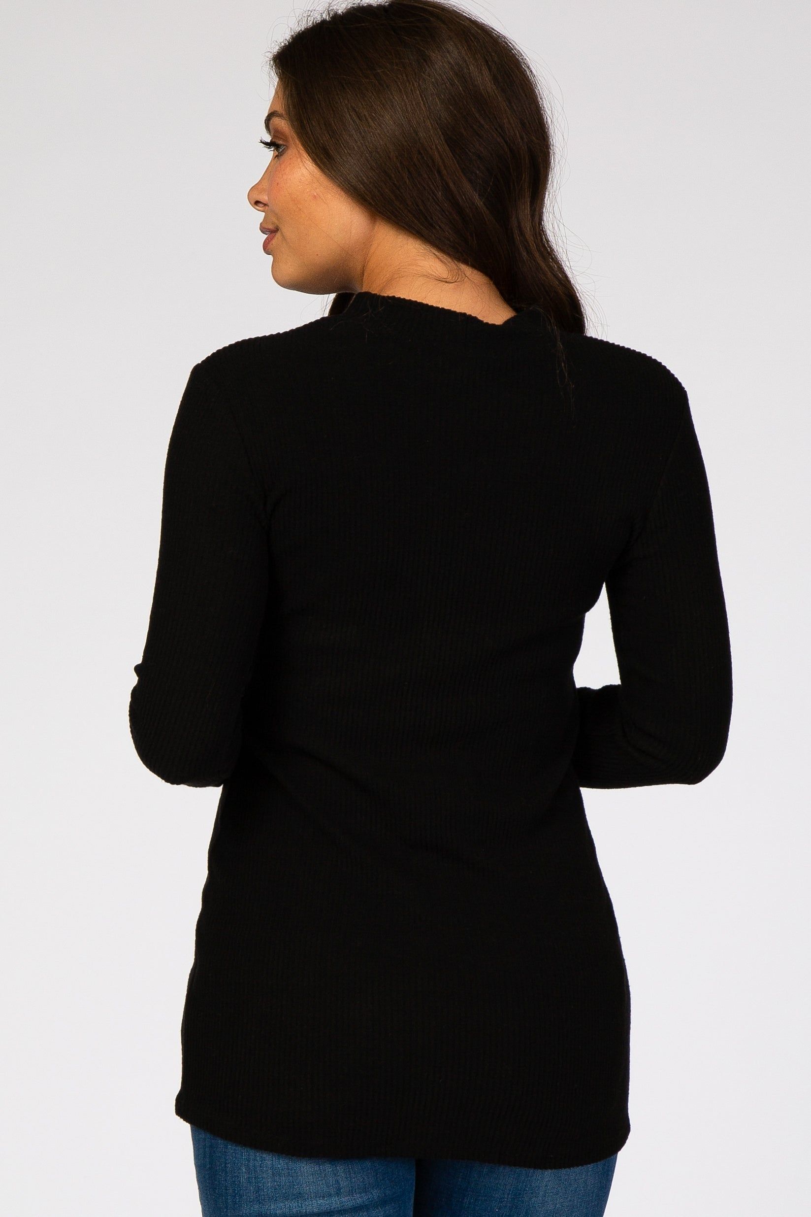 Black Ribbed Long Sleeve Mock Neck Maternity Top sold by Pinkblush product image thumbnail 4
