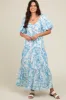 Blue Floral Cinched Tie Maternity Maxi Dress sold by Pinkblush