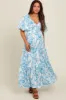 Blue Floral Cinched Tie Maternity Maxi Dress sold by Pinkblush