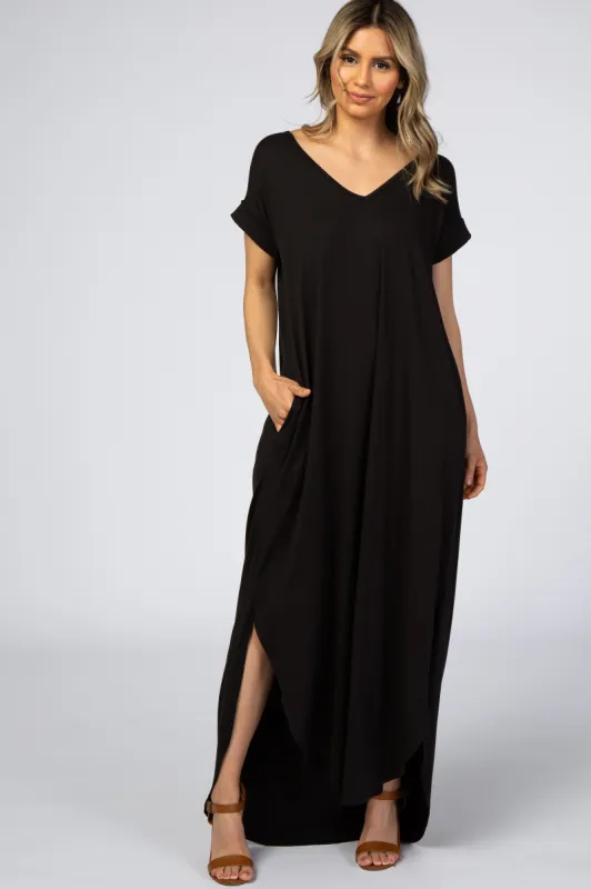 Black Side Slit Maxi Dress sold by Pinkblush