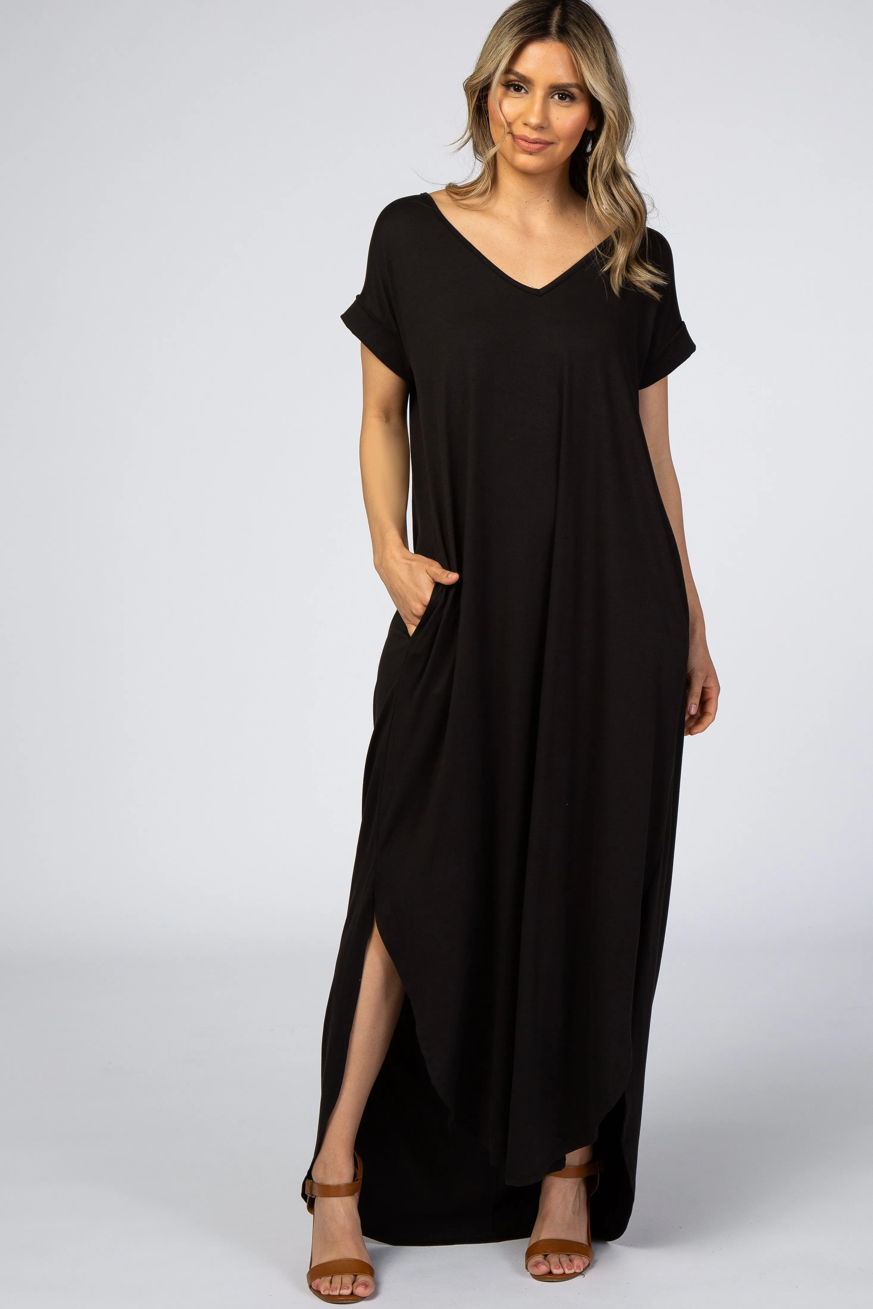 Black Side Slit Maxi Dress sold by Pinkblush
