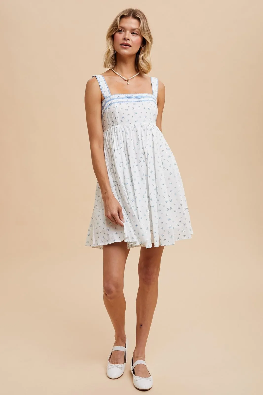 Blue Floral Bow Detail Mini Dress sold by Pinkblush product image thumbnail 4