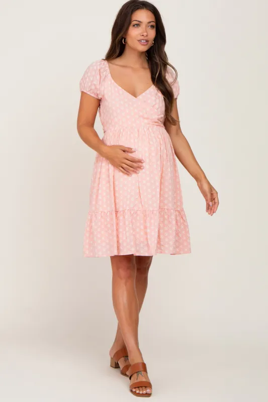 Pink Floral Wrap Puff Sleeve Maternity Dress sold by Pinkblush