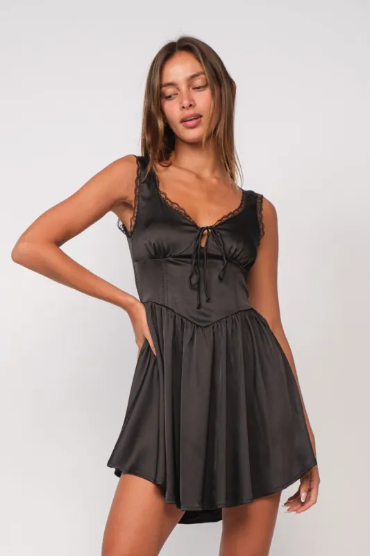 Black Satin Corset Dress sold by Pinkblush