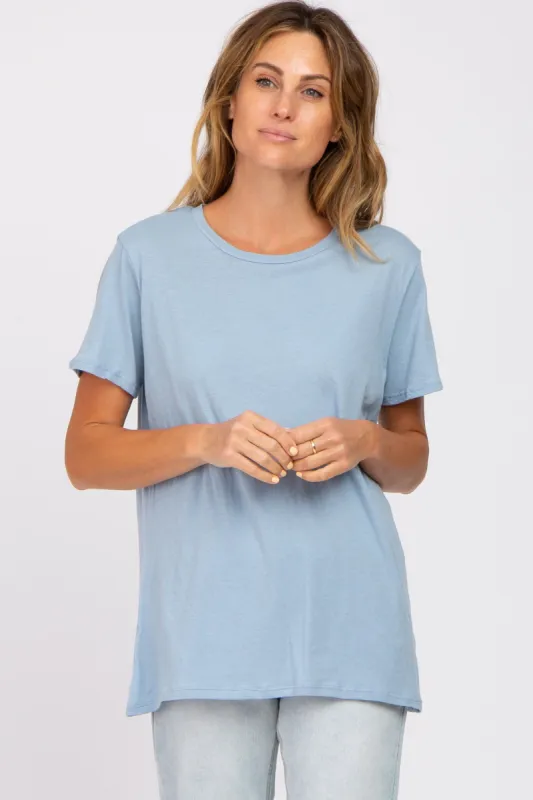 Slate Blue Oversized Short Sleeve Top sold by Pinkblush