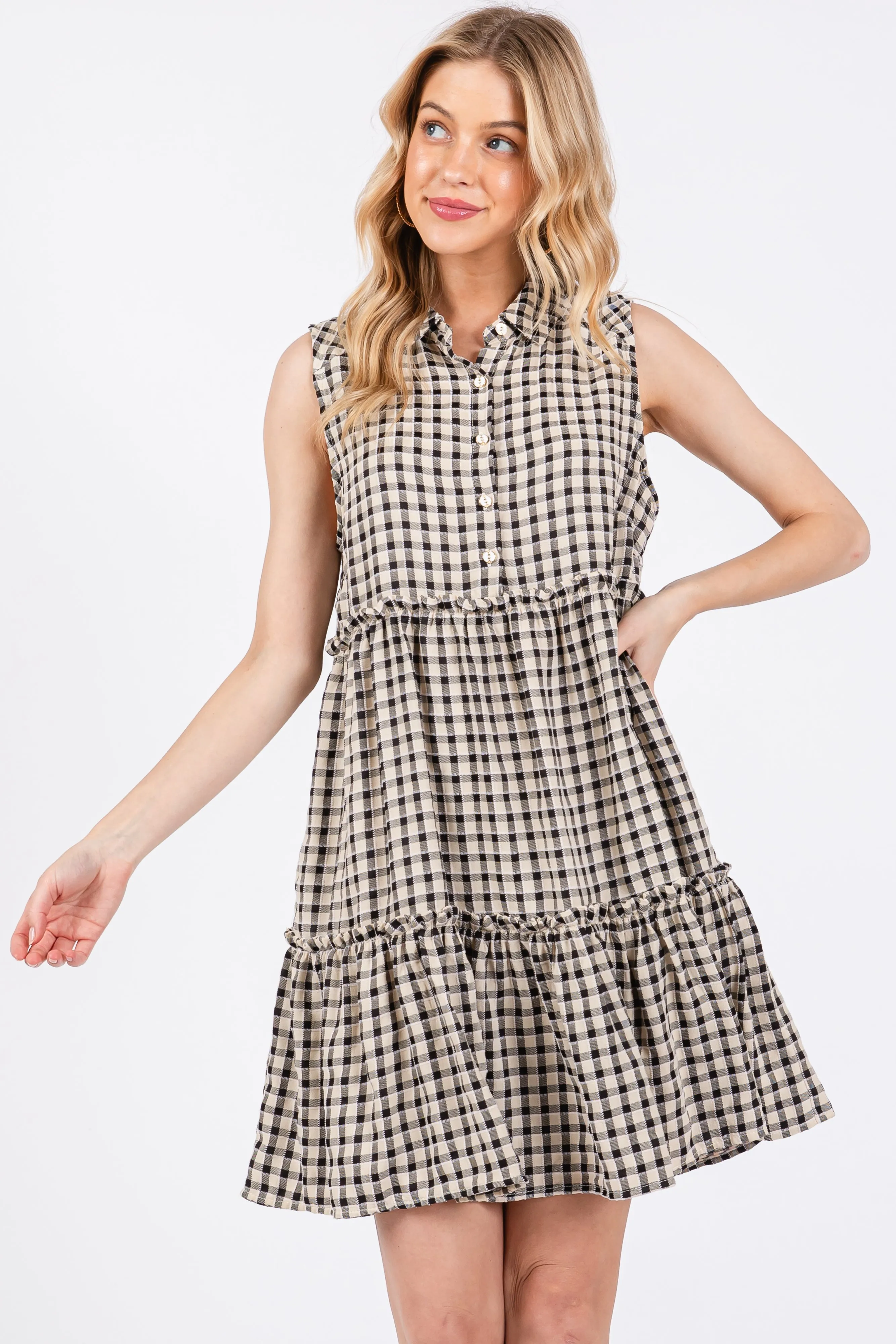 Black Gingham Button Front Collared Maternity Dress sold by Pinkblush product image thumbnail 5