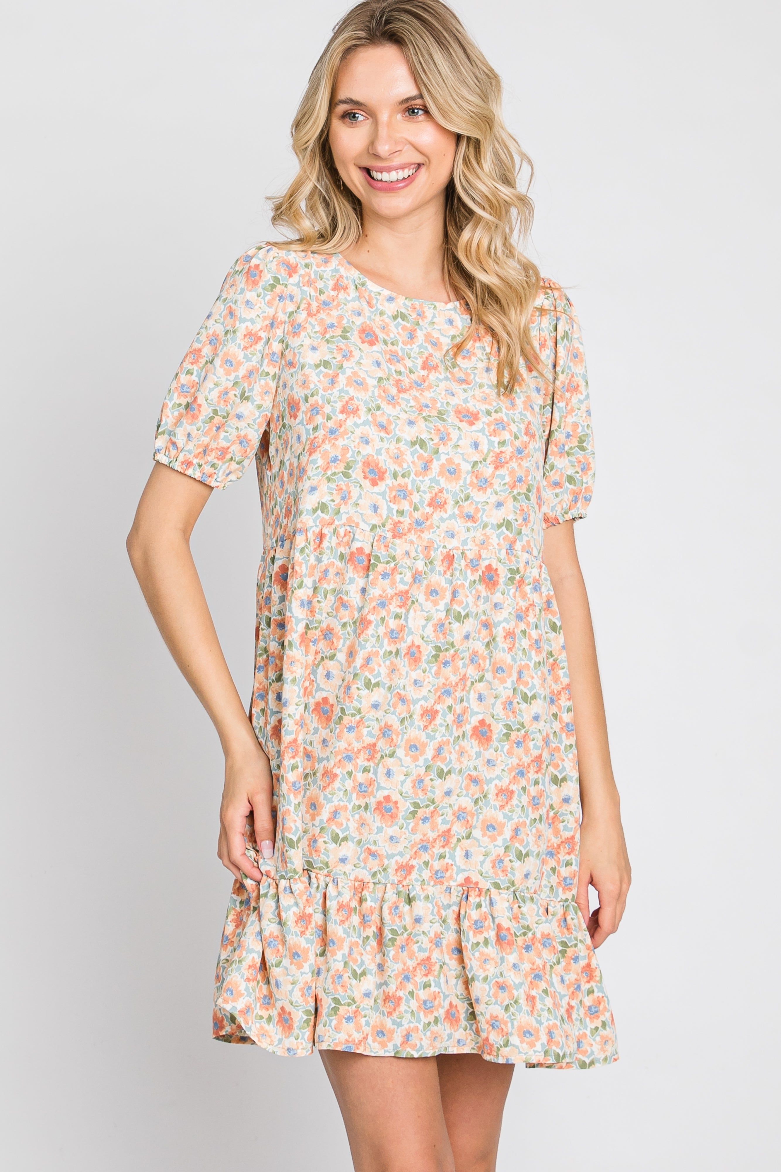 Sage Floral Short Sleeve Ruffle Hem Dress sold by Pinkblush product image thumbnail 4